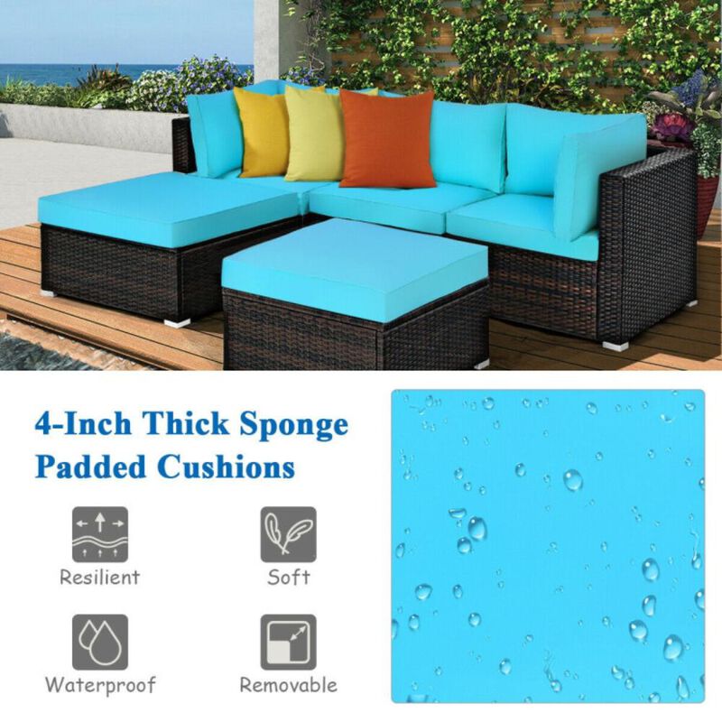 Hivvago 5 Pieces Patio Sectional Rattan Furniture Set with Ottoman Table