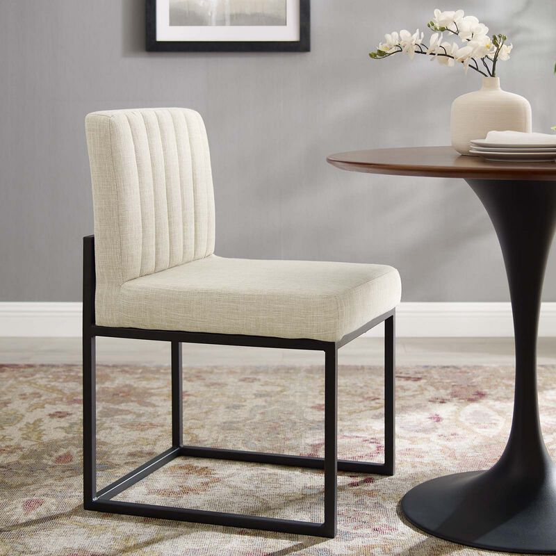 Carriage Channel Tufted Sled Base Upholstered Fabric Dining Chair-Benzara