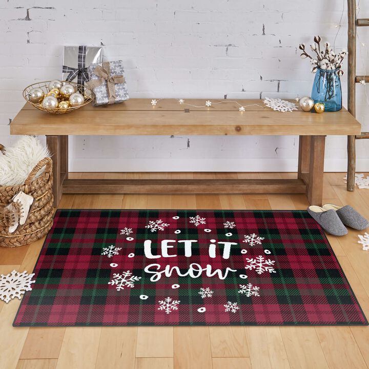 Let It Snow Plaid Red 1' 6" x 2' 6" Kitchen Mat