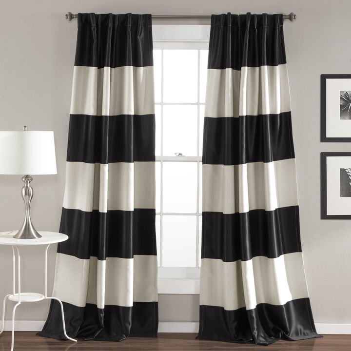 Montego Stripe Light Filtering Window Curtain Black Set 52x84
