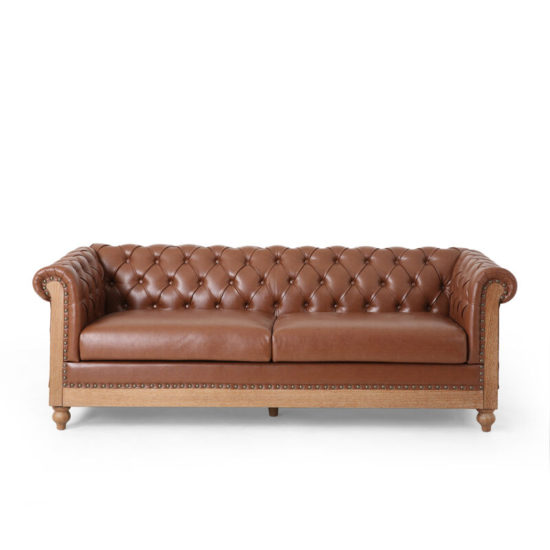Merax PU Leather Comfy 3-Seat Sofa with Wooden Legs