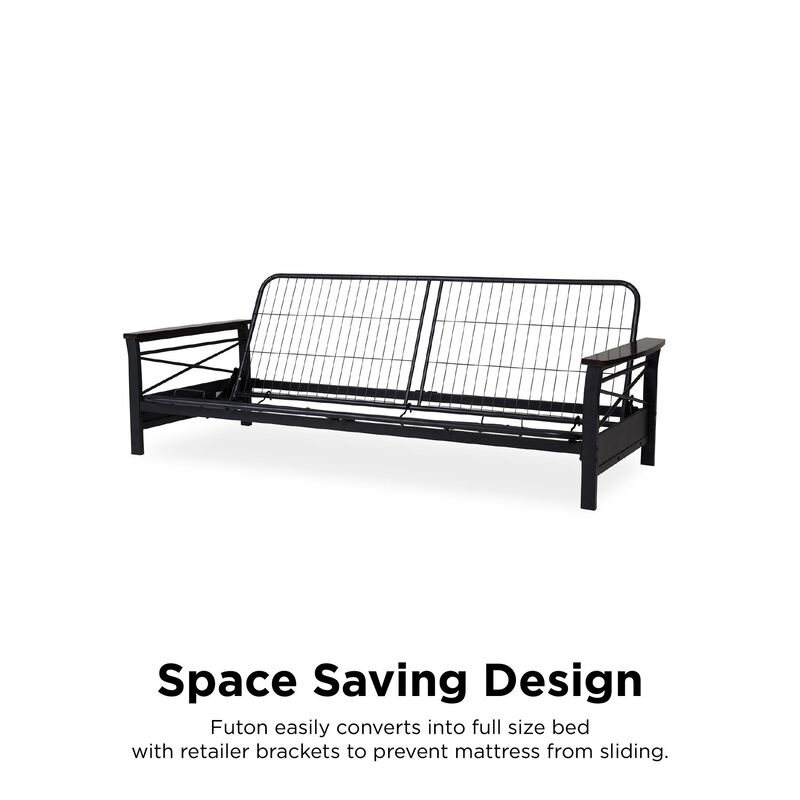 Natalie Metal Futon Frame with Wood Armrests