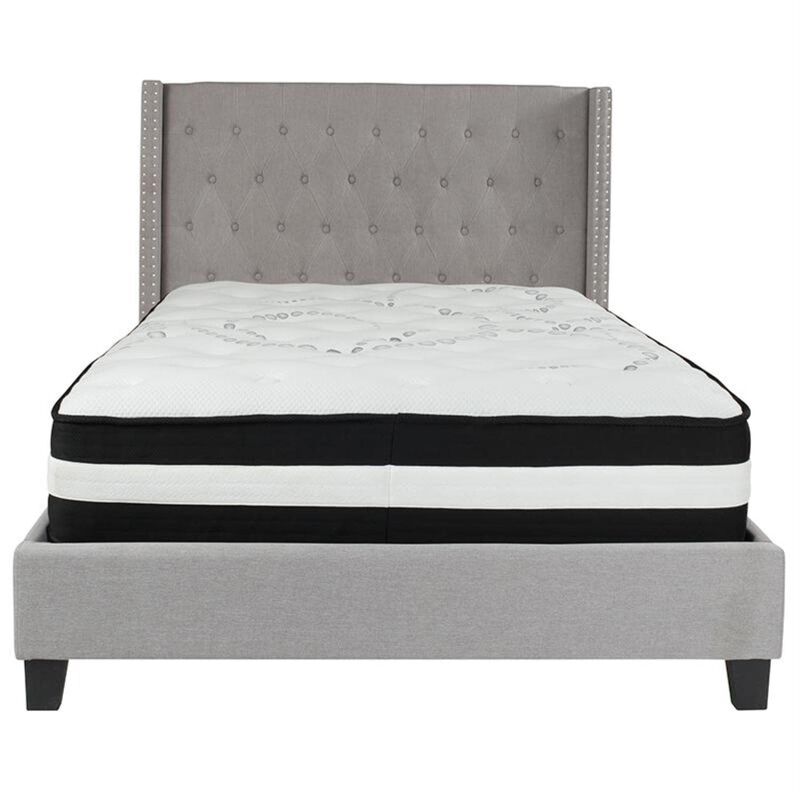 Riverdale Full Size Tufted Upholstered Platform Bed in Light Gray Fabric with Pocket Spring Mattress