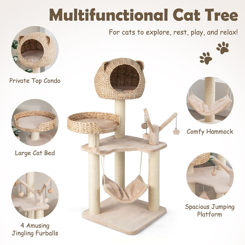 Costway 48'' Tall Cat Tree Tower Multi-Level Play Activity Center withCondo Hammock Cushion