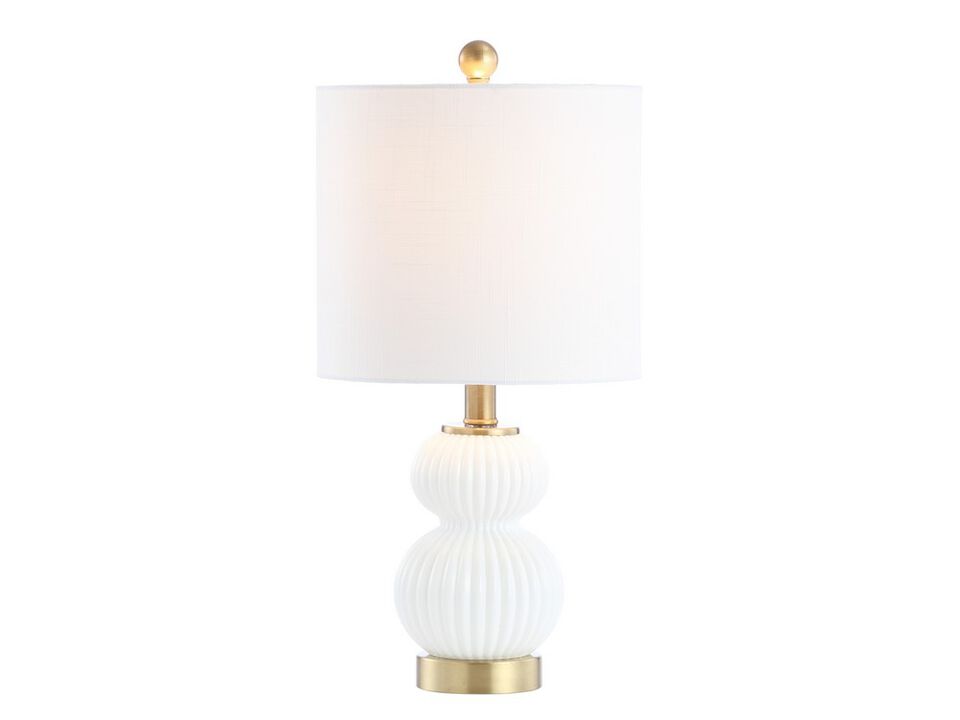 Daphne 20" Ribbed Metal/Glass LED Table Lamp, White/Brass