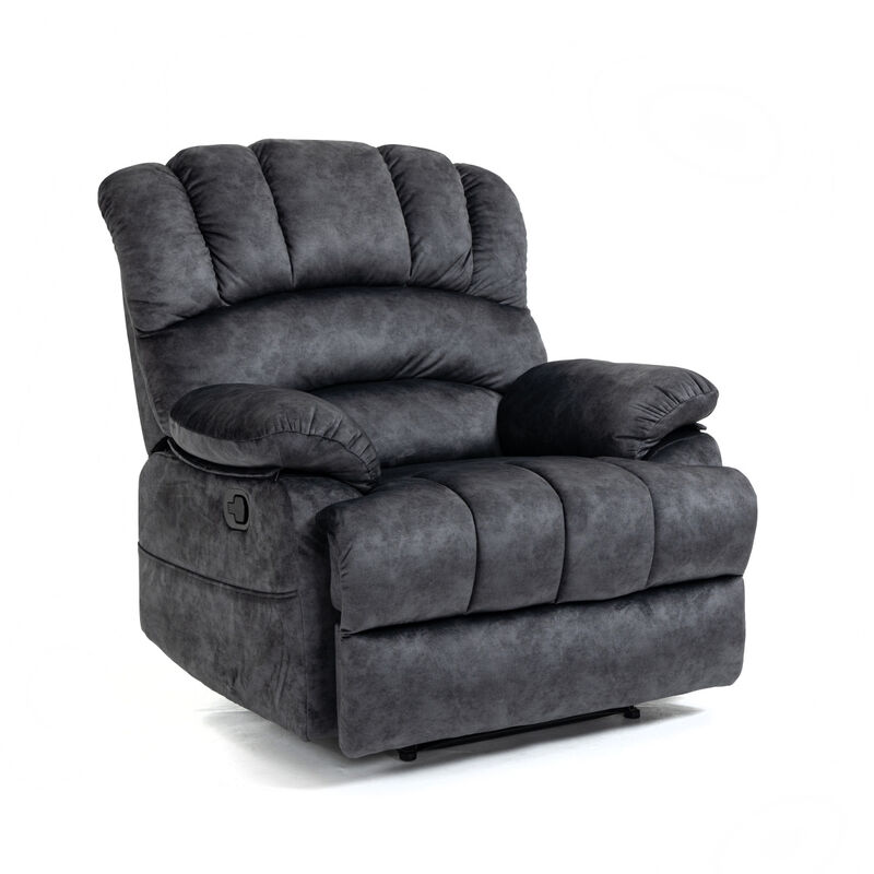 Large Manual Recliner Chair In Fabric For Living Room, Gray