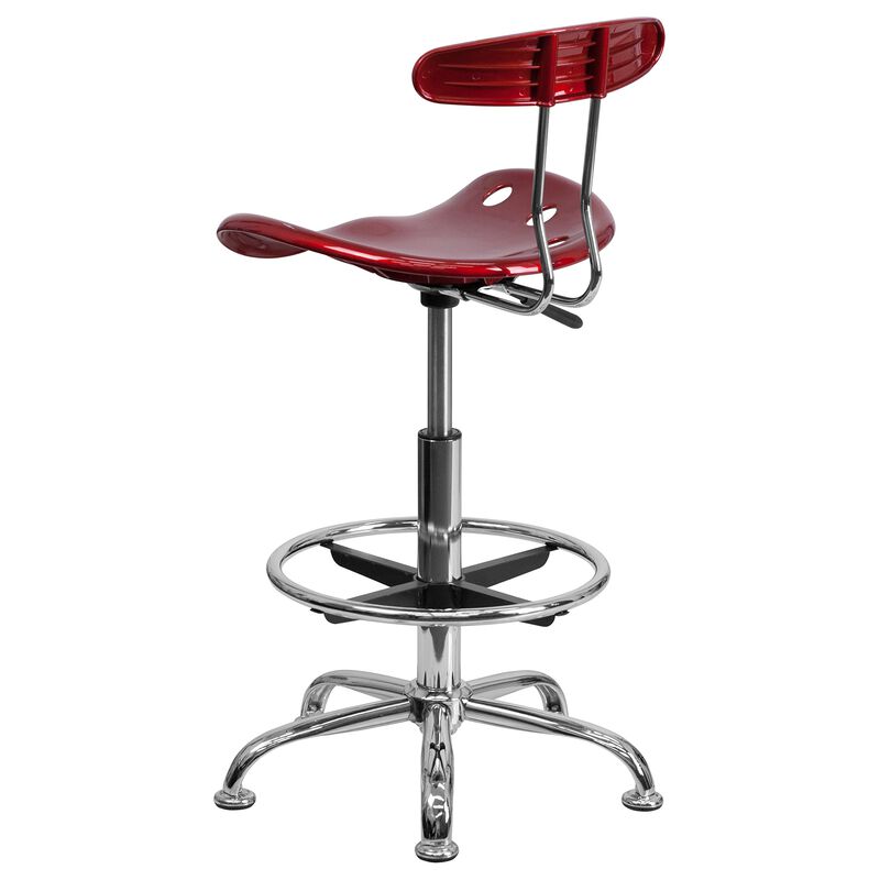 Flash Furniture Bradley Vibrant Wine Red and Chrome Drafting Stool with Tractor Seat