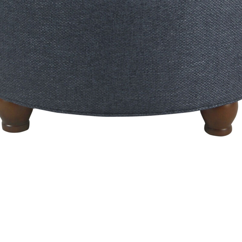 Fabric Upholstered Wooden Ottoman with Tufted Lift Off Lid Storage, Navy Blue - Benzara