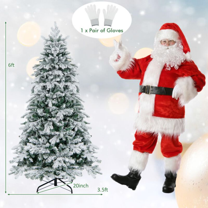 Hivvago 4.5/6/7 Feet Flocked Christmas Tree with Warm White LED Lights