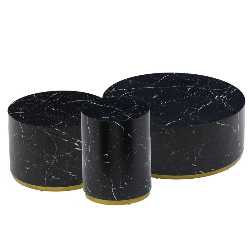 Black Marble Pattern Round Coffee Table Set