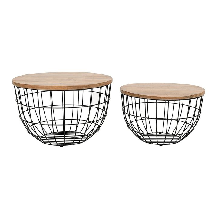 Jofran Rondo Nested Storage Solid Wood and Metal Basket Coffee Tables (Set of 2)