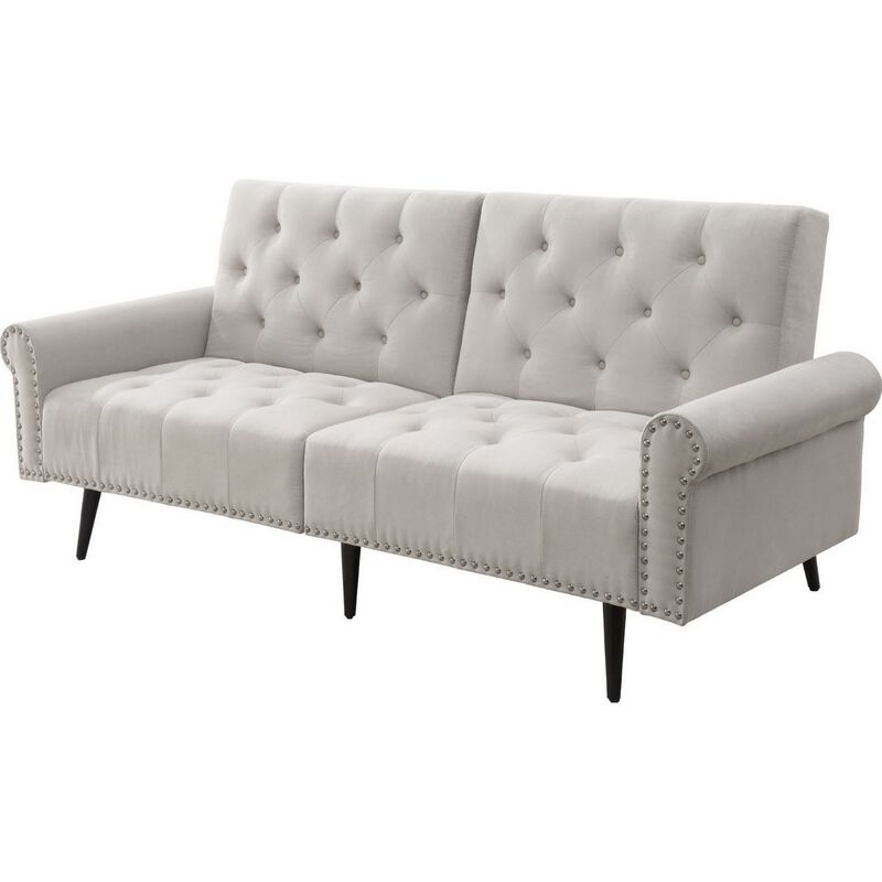 Adjustable Sofa with Button Tufting and Rolled Arms, White-Benzara