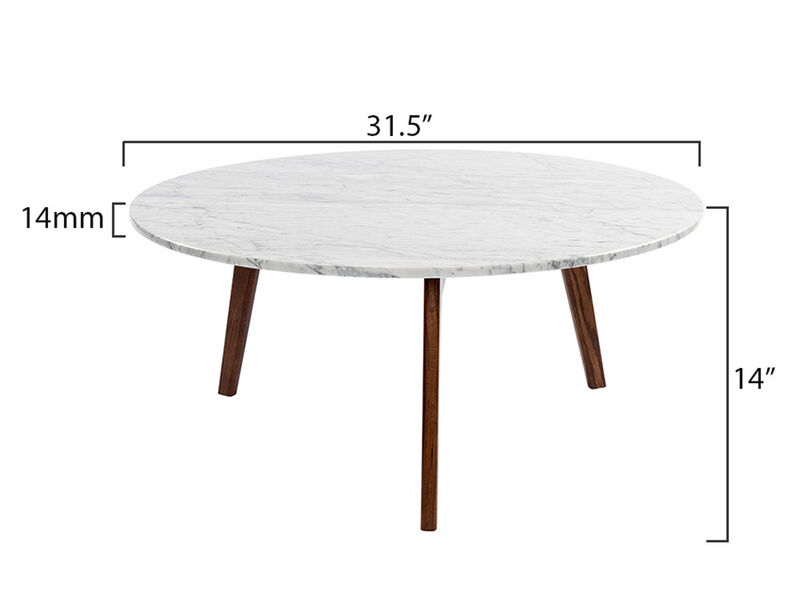 Stella 31" Round Italian Carrara White Marble Coffee Table with Legs