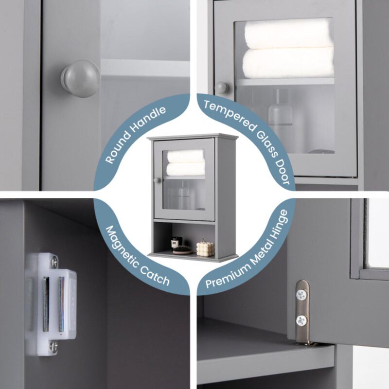 Hivvago Bathroom Wall Mounted Adjustable Hanging Storage Medicine Cabinet-Gray
