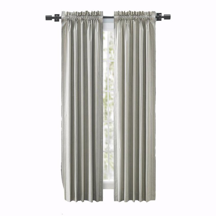 Ellis Curtain Springfield Stripe Tailored 3" Rod Pocket Curtain Panel Pair with Ties 82" x 84" Black