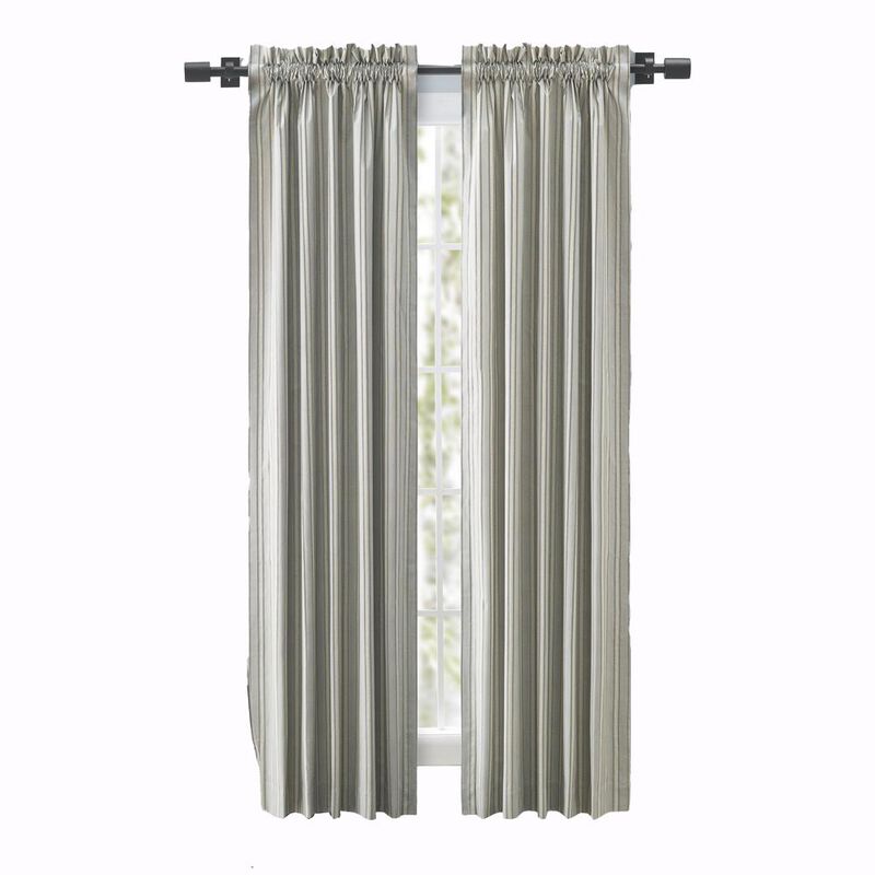 Ellis Curtain Springfield Stripe Tailored 3" Rod Pocket Curtain Panel Pair with Ties 82" x 84" Black