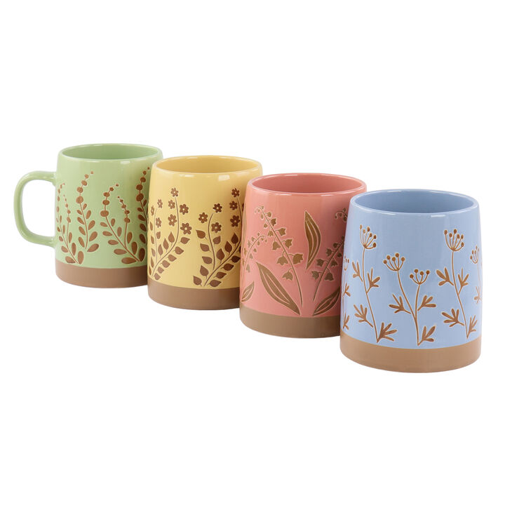 Gibson Home Garcelle 4 Piece 18 Ounce Round Stoneware Mug Set in Assorted Designs and Colors