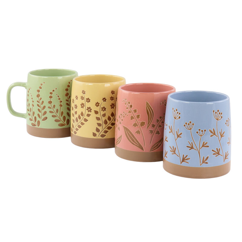 Gibson Home Garcelle 4 Piece 18 Ounce Round Stoneware Mug Set in Assorted Designs and Colors