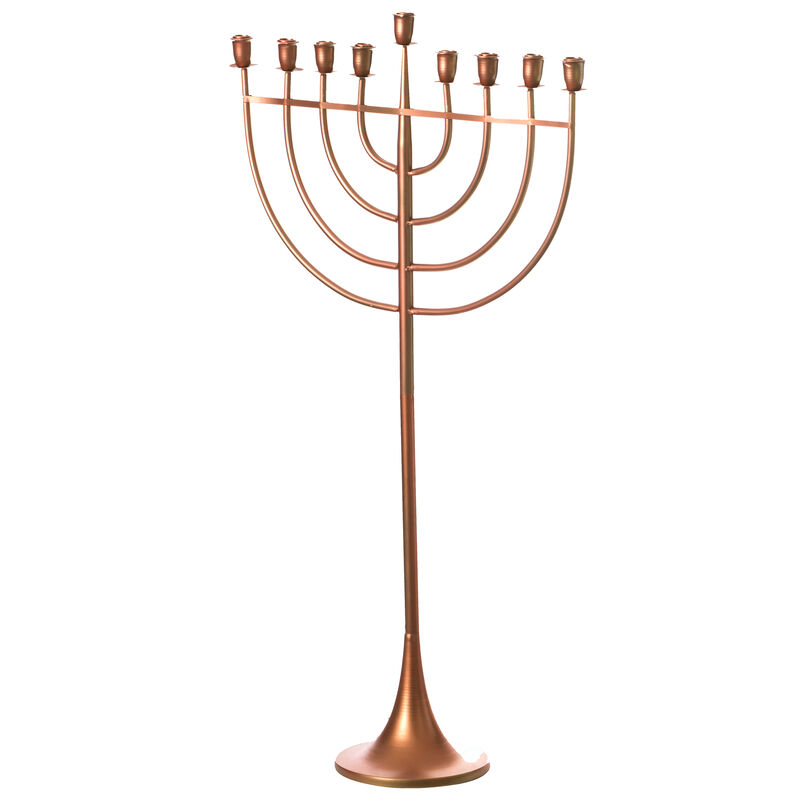 Modern Solid Metal Judaica Hanukkah Menorah 9 Branched Candelabra, Copper Finish Large