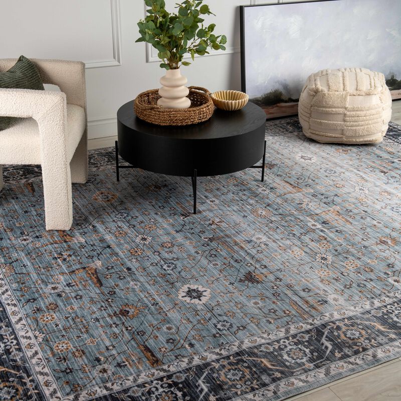 Emir Water-Repellent Transitional South-Western Blue Brown Indoor Area Rug