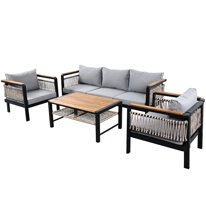 Mondawe 4-Pcs Outdoor Sofa Set,W/ Coffee Table & Water-Resistant Fabric Removable Cushions Patio Set