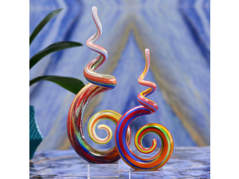 Hand Blown Abstract Rainbow Swirl Sommerso Art Glass Sculpture