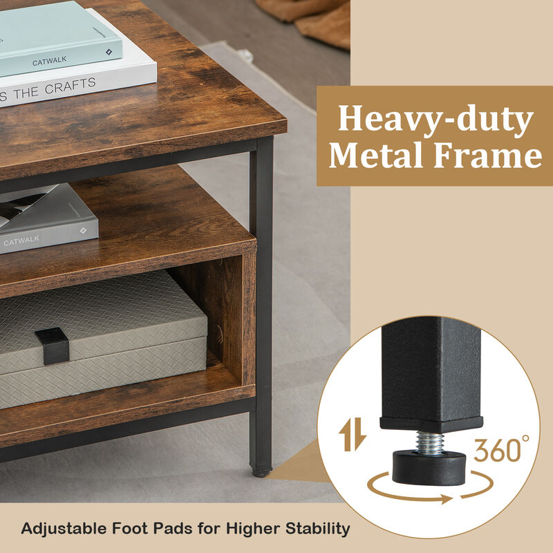 3-Tier Industrial Style Coffee Table with Storage and Heavy-duty Metal Frame-Coffee