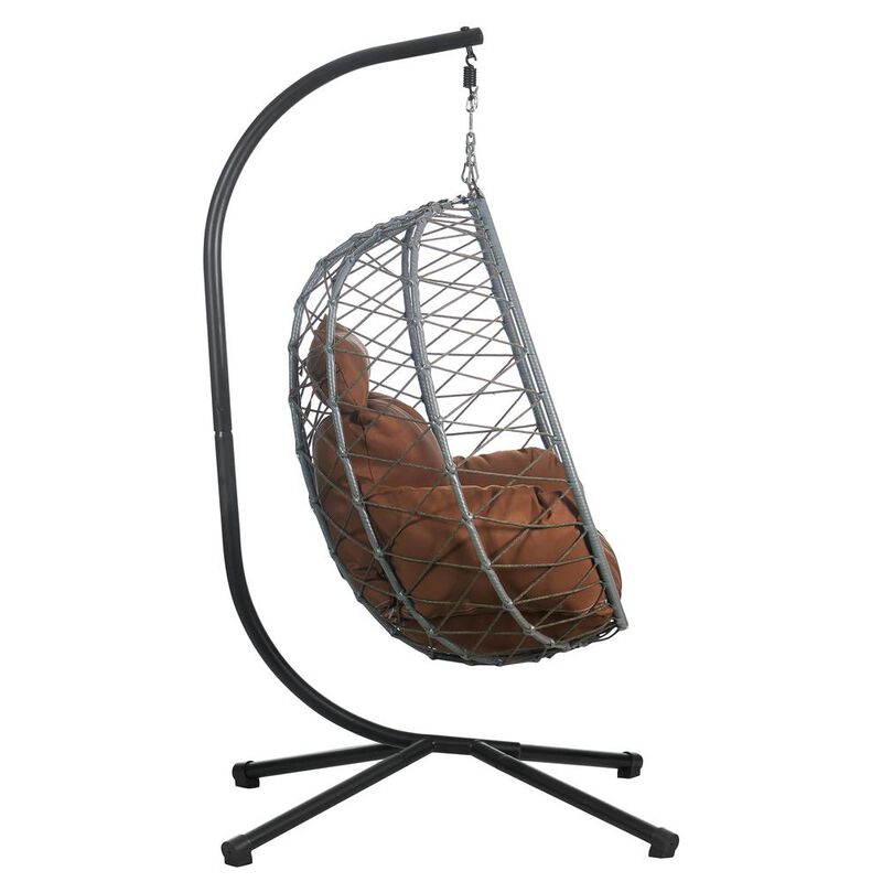 LeisureMod Single Person Egg Swing Chair in Grey Steel Frame With Removable Cushions