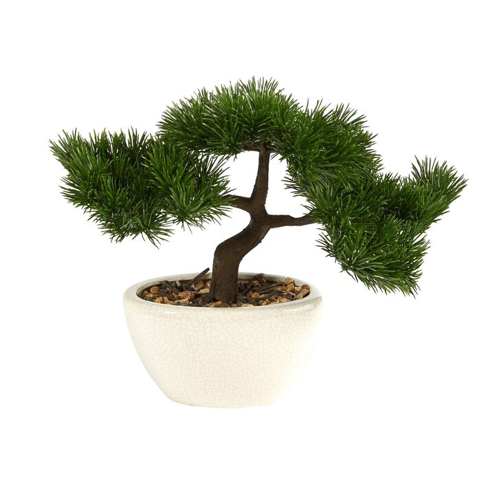 Nearly Natural 10-in Cedar Bonsai Artificial Tree in Decorative Planter