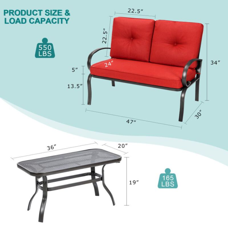 Hivvago 2 Pieces Patio Outdoor Cushioned Coffee Table Seat