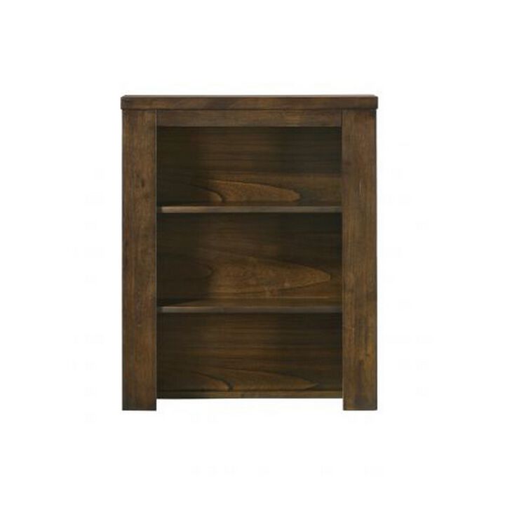 Maryl 26 Inch Pier Bookcase with 2 Shelves, Solid Wood, Antique Oak Brown  - Benzara