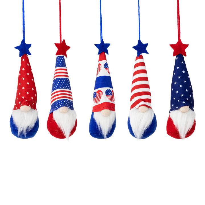 Set of 5 Patriotic 4th of July Americana Gnome Ornaments 6.5"