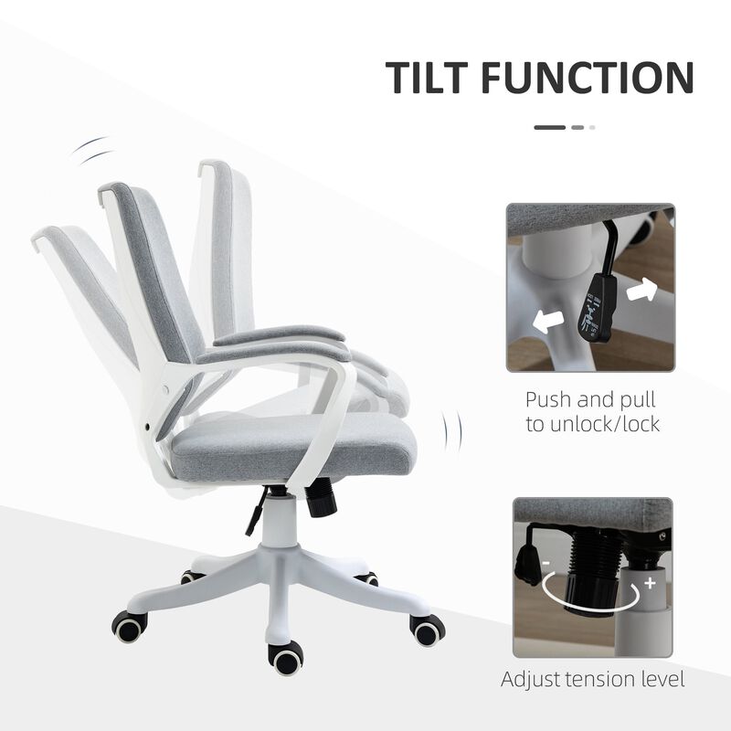 Grey Office Comfort: Mid Back Ergonomic Chair with Padded Armrests