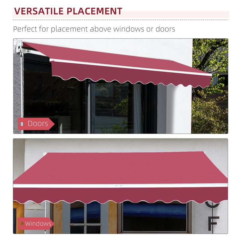13' x 8' Manual Retractable Sun Shade Patio Awning with Durable Design & Adjustable Length Canopy, Wine Red