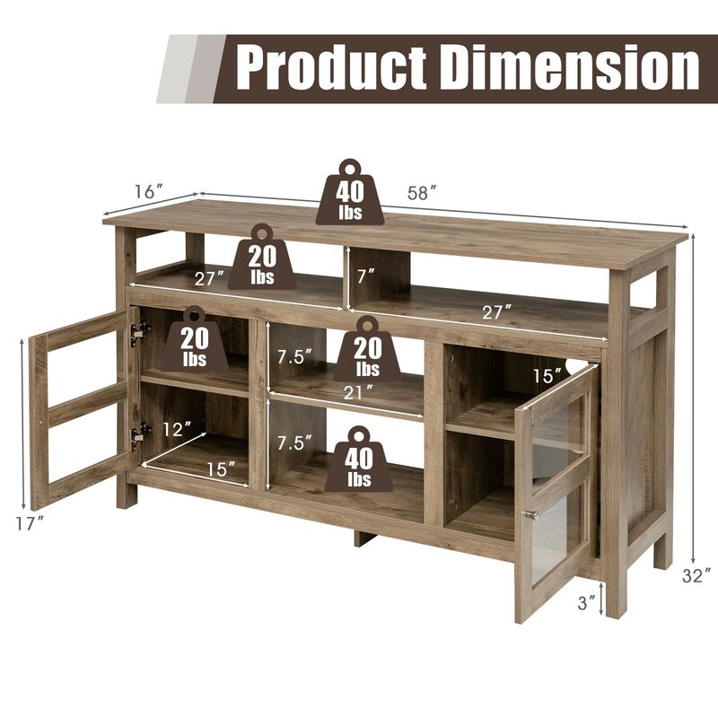 58 Inch TV Stand Entertainment Console Center with 2 Cabinets