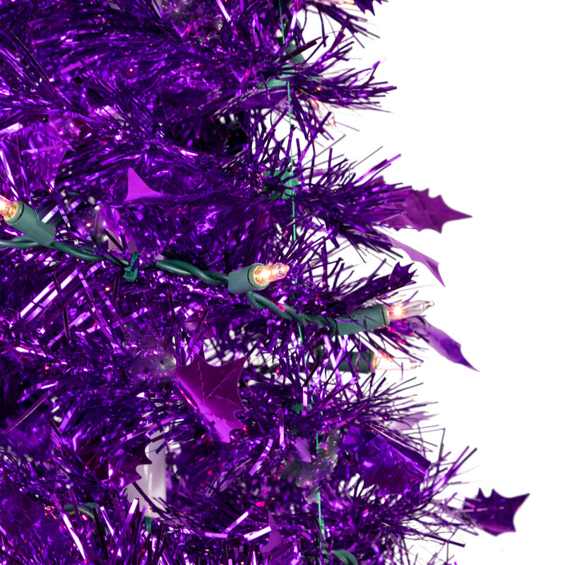 6' Pre-Lit Purple Tinsel Pop-Up Artificial Christmas Tree  Clear Lights