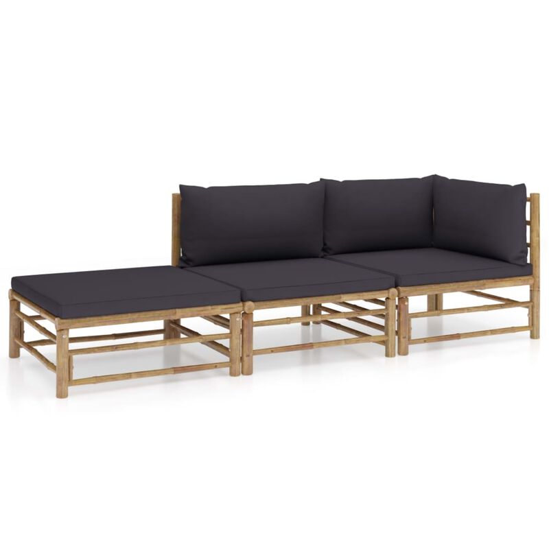 vidaXL 3 Piece Garden Lounge Set with Dark Gray Cushions Bamboo