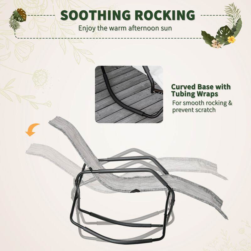 Garden Rocking Sun Lounger Outdoor Zero-gravity Folding Reclining Rocker Lounge Chair for Sunbathing, Grey