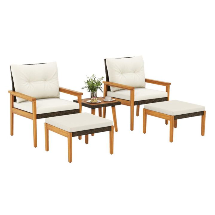 Hivvago 5 Piece Rattan Furniture Set with Square Coffee Table