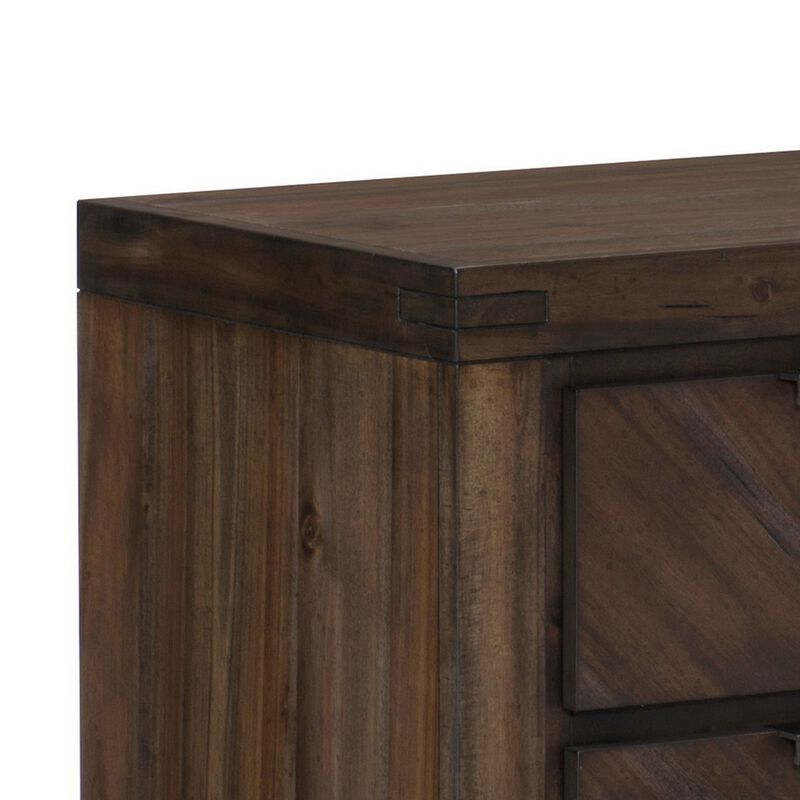 2 Drawer Wooden Nightstand with Antique Handles and Chamfered Feet, Brown - Benzara