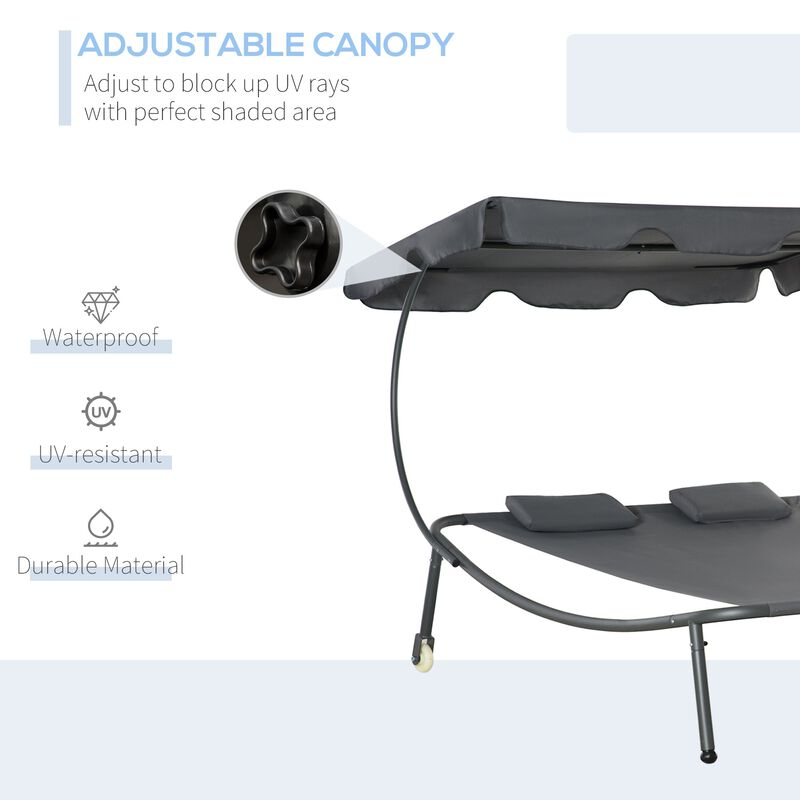 Adjustable Sun Bed: Wheeled Chaise Lounge with Canopy