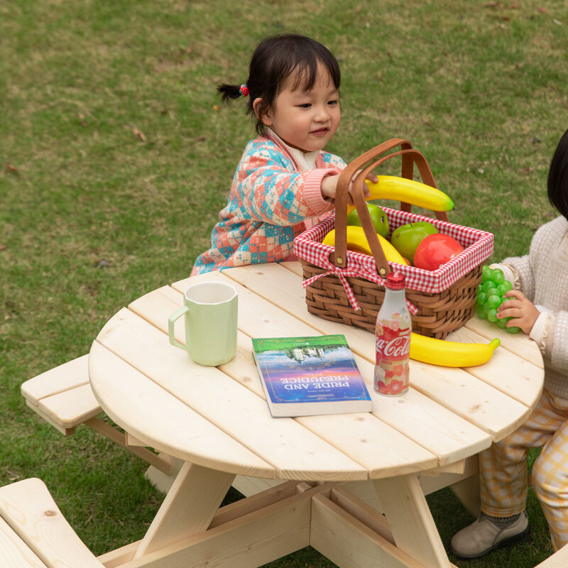 Wooden Kids Round Picnic Table Bench, Outdoor Children's Backyard Table, Crafting, Dining, and Playtime Patio Table