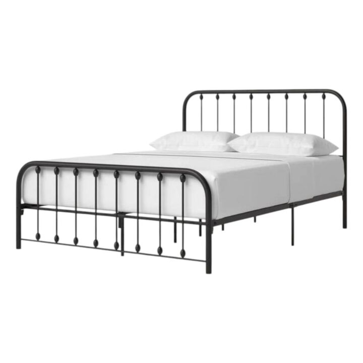 Hivvago Queen Classic Black Metal Bed Frame with Rounded Corners Headboard and Footboard