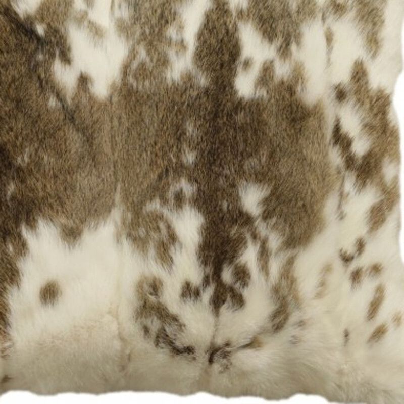 Homezia 18" X 18" Brown And White Rabbit Zippered Natural Fur Animal Print Throw Pillow