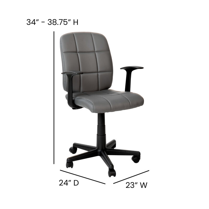 Clayton Mid-Back Quilted Vinyl Swivel Task Office Chair with Arms