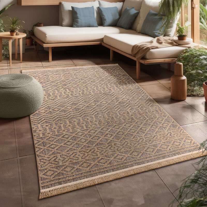 Designer Outdoor Rug with Modern Atzec Pattern