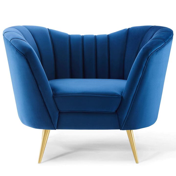 Modway Opportunity Channel Tufted Performance Velvet Accent Armchair in Navy