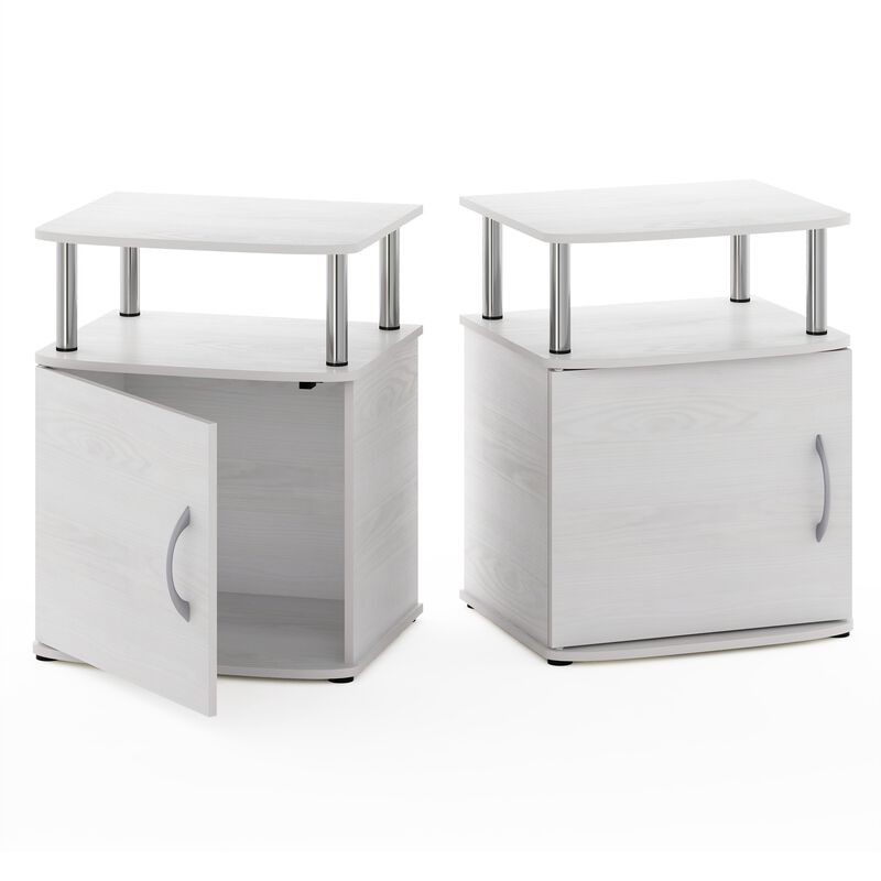 Furinno Jaya End Side Sofa Table/Nightstand with Door, 2-Pack, White Oak/Stainless Steel Tubes