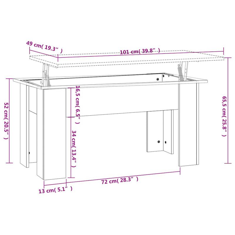 Coffee Table Gray Sonoma 39.8"x19.3"x20.5" Engineered Wood