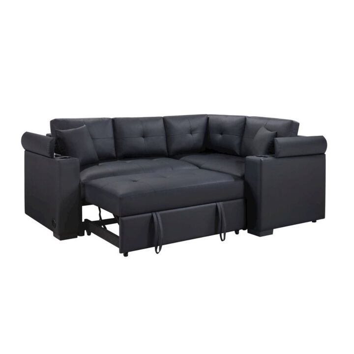 Lilola Home 84.5W Black PVC Fabric Sleeper Sectional